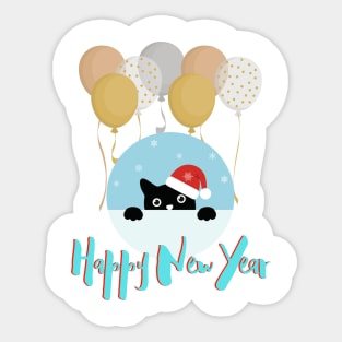 HAPPY NEW YEAR! Black Cute Kitten Cat Sticker